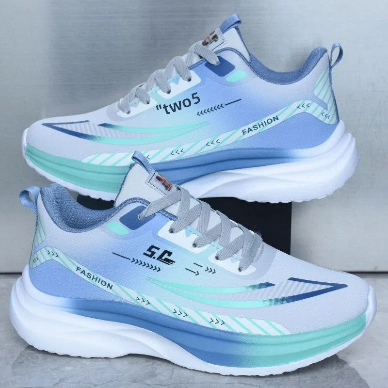 Sapatos esportivos de malha de seda gelo tênis de corrida fundo grosso macio tra