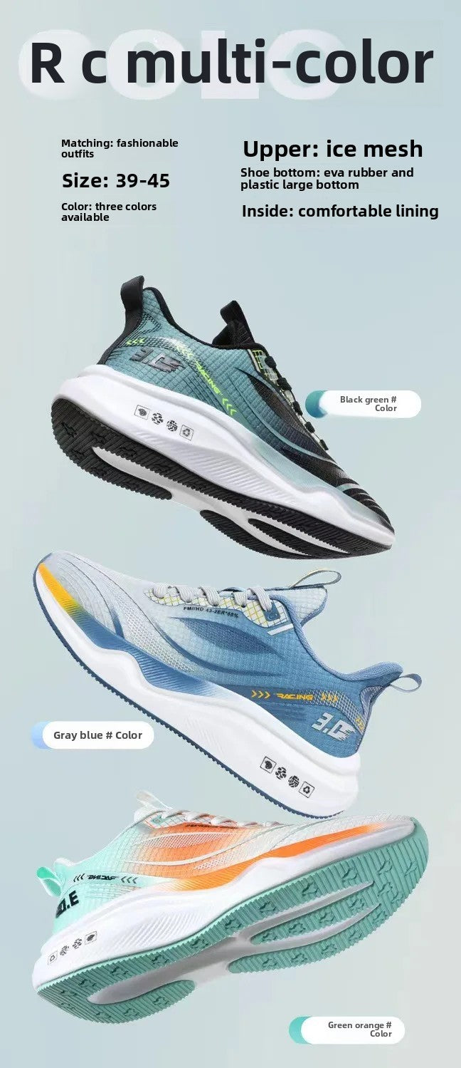 Sapatos esportivos de malha de seda gelo tênis de corrida fundo grosso macio tra