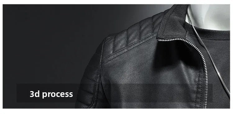 Jaqueta de motocicleta slim fit masculina, casaco de couro com gola elegante
