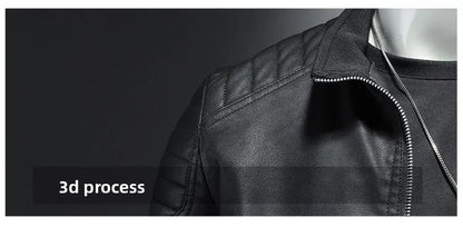 Jaqueta de motocicleta slim fit masculina, casaco de couro com gola elegante