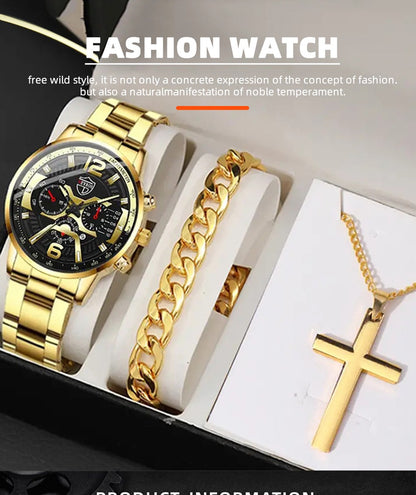 5 pçs conjunto deyros moda masculina calendário relógios negócios aço inoxidável