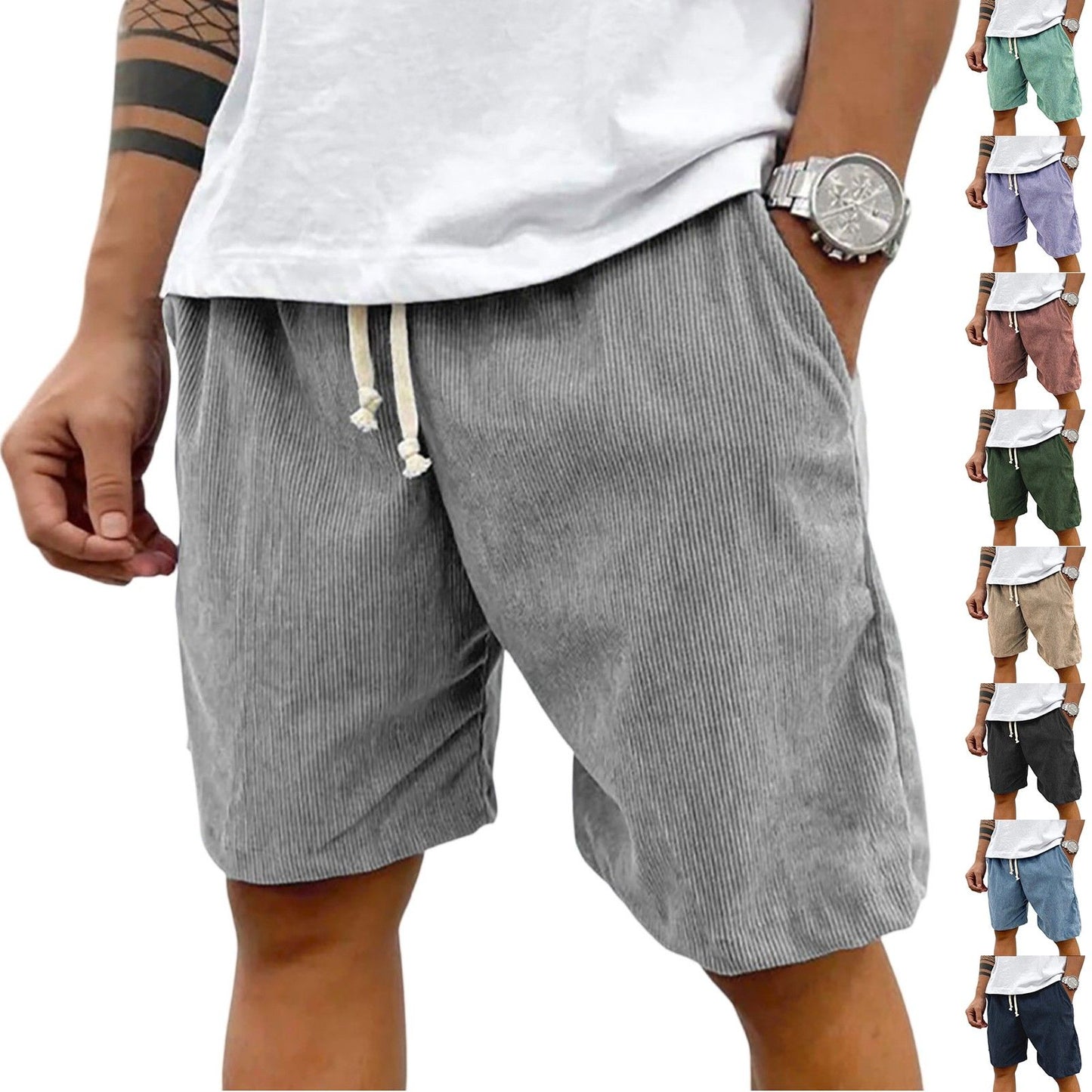 2025 Shorts casuais de veludo masculino – Shorts casuais estilo verão, cintura e