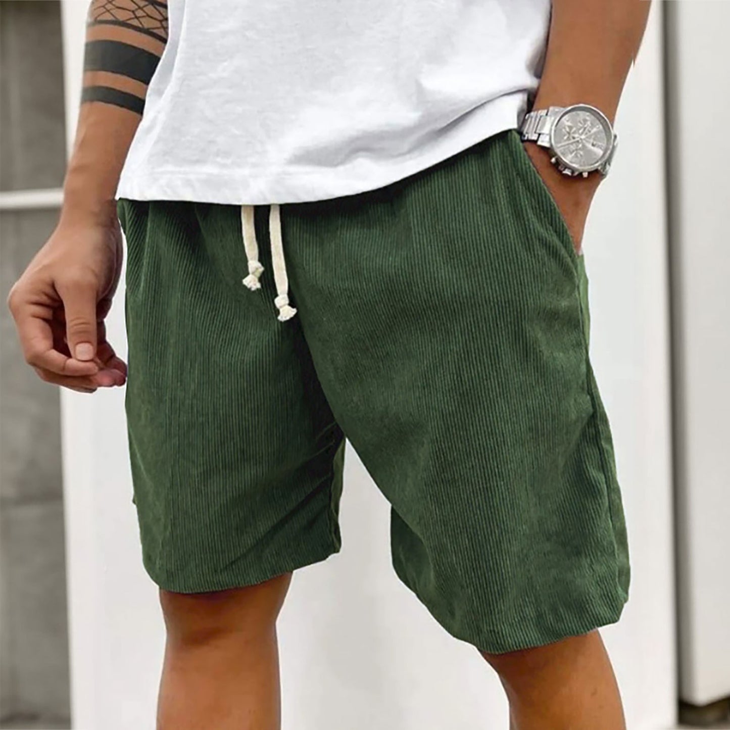 2025 Shorts casuais de veludo masculino – Shorts casuais estilo verão, cintura e