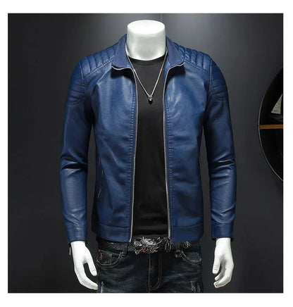 Jaqueta de motocicleta slim fit masculina, casaco de couro com gola elegante