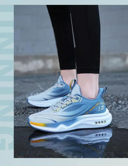 Sapatos esportivos de malha de seda gelo tênis de corrida fundo grosso macio tra