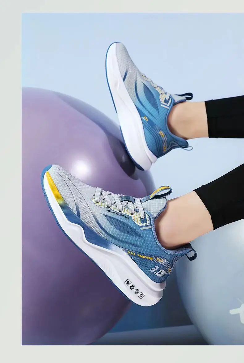 Sapatos esportivos de malha de seda gelo tênis de corrida fundo grosso macio tra