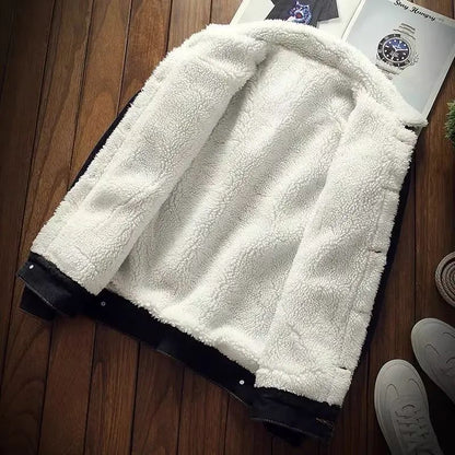 2022 inverno velo-forrado engrossado denim jaqueta masculina coreano na moda sol