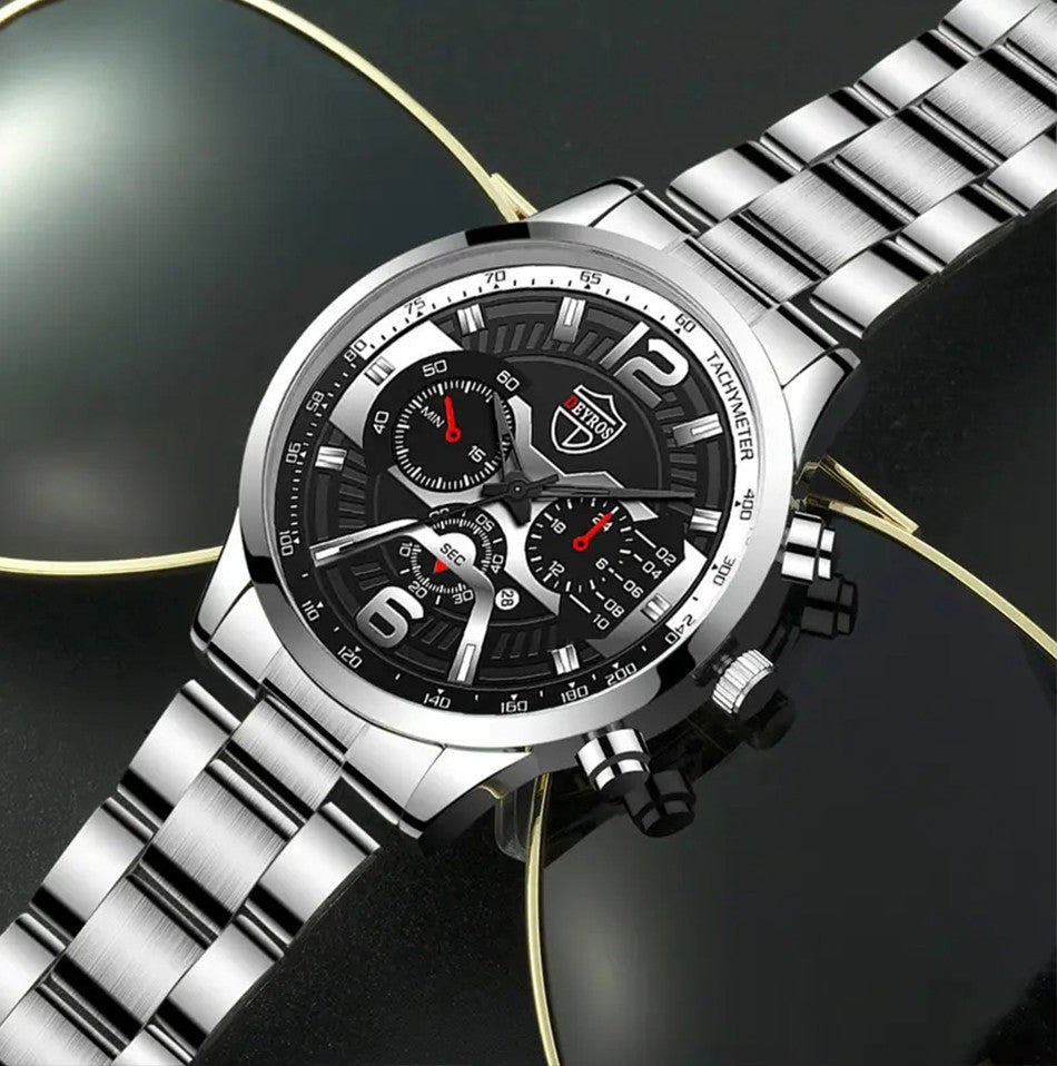 5 pçs conjunto deyros moda masculina calendário relógios negócios aço inoxidável